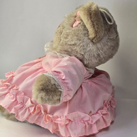 Vintage Kitten Plush Pink Dress Bow Stuffed Animal Toy Cat Kitty Ruffles 13 inch - Picture 5 of 13